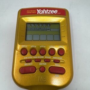 Vintage Yahtzee Electronic Handheld Game Gold & Red Hasbro 2002 Tested & Working